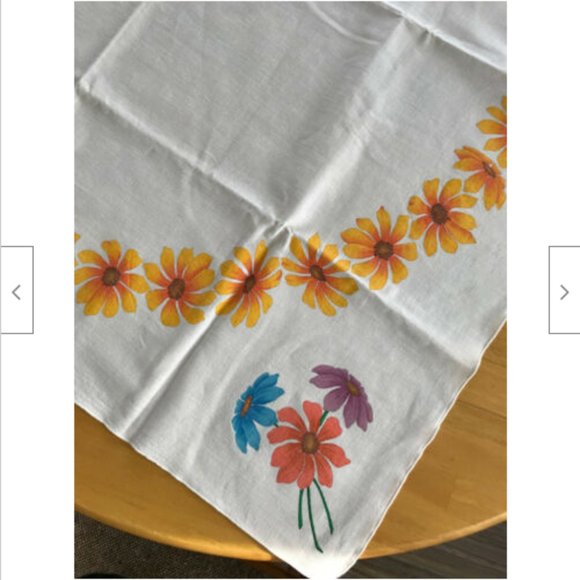 Summer Floral Square Tablecloth Vintage Hand Painted Gerbera Daisy Artex Trichem - Picture 4 of 6
